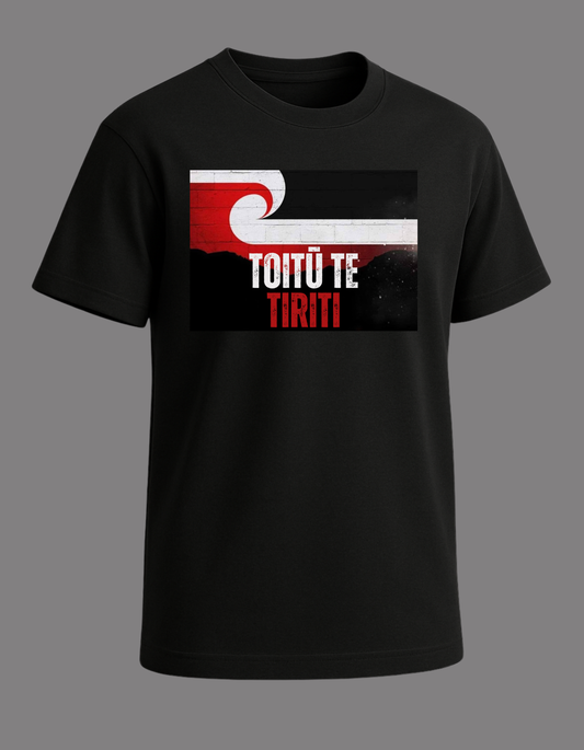 Toitū Te Tiriti Black T-Shirt | Māori Streetwear Graphic Tee | Miharo As